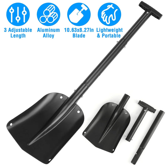 Portable Detachable Aluminum Snow Shovel - Folding Multifunctional Emergency Shovel with Adjustable Length and Anti-Skid Handle