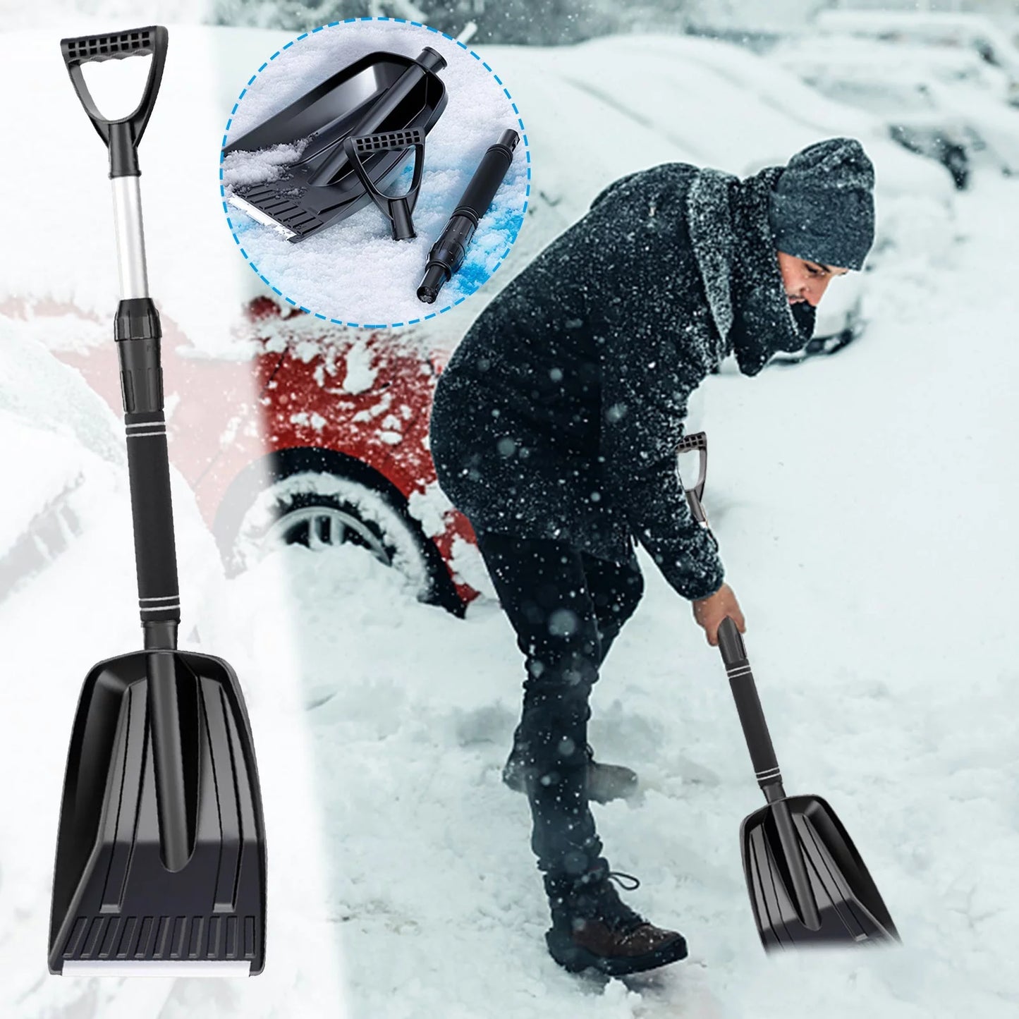 Winter Snow Removal Shovel with Detachable Installation Snow Shovel Set, Thickened and Enlarged Snow Removal Push Snow Shovel, Car Mounted Snow Shovel