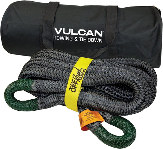 Off-Road Recovery Rope - 1-1/2 Inch X 30 Foot - Green Eyes - 74,000 Pound Breaking Strength - Includes Vented Storage Bag