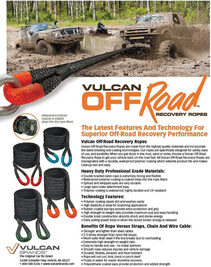 Off-Road Recovery Rope - 1-1/2 Inch X 30 Foot - Green Eyes - 74,000 Pound Breaking Strength - Includes Vented Storage Bag