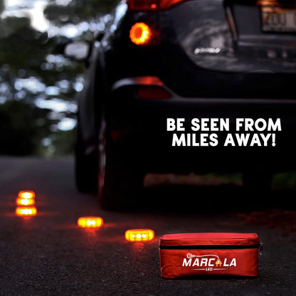 LED Road Flares 6-Pack | Roadside Safety Disc | DOT Compliant LED Safety Flares | Batteries, Case & Whistle Included | Feel Safe on the Road!