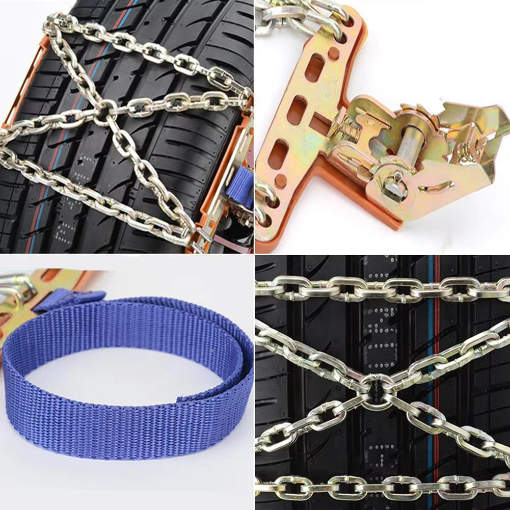 Universal Car Snow and Mud Tire Chains - Stainless Steel Emergency Anti-Slip Wheel Belts (1 or 2 Pack)